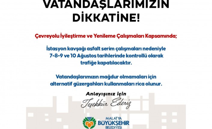 Çevreyolunda Yol Çalışması Duyurusu