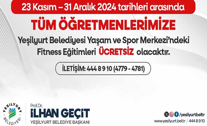 Yeşilyurt Belediyesi'nden tüm öğretmenlere  ücretsiz fitness eğitimi