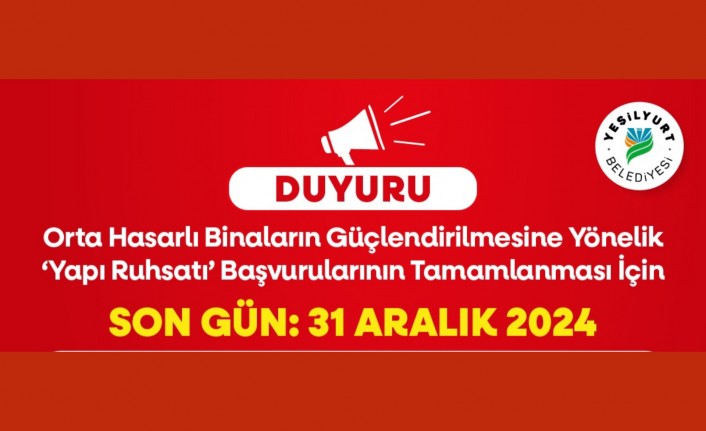 Yeşilyurt Belediyesi Duyurdu Son Gün 31 Aralık